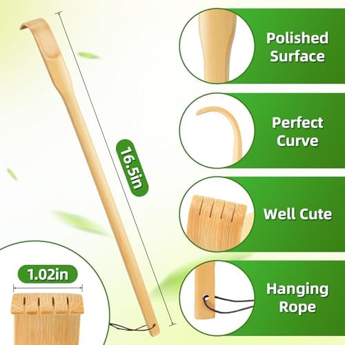 Renook 8 PCS Back Scratcher,16.5" Bamboo Wooden Back Scratchers for Men Women,Strong Sturdy Self-Massager for Scratching Itches On Back, Arm, Leg, Head, Body, Best Gift for Pregnant Women/the Elderly