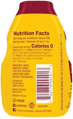 SPLENDA Monk Fruit Liquid Zero Calorie Sweetener Drops, 3.38 Fl Oz Bottle (Pack of 1)