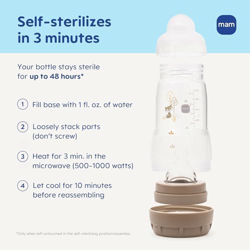 MAM Welcome Home Baby Gift Set – Easy Start Anti-Colic Bottles (2X 5oz, 2X 9oz) & 2 Pacifiers 0-6 Months, Extra Nipples, Training Toothbrush, Self-Sterilizing Complete Baby Feeding Set
