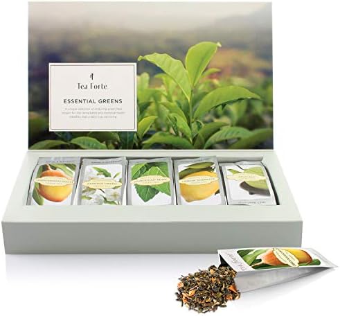 Tea Forte Single Steeps Loose Leaf Tea Sampler, Assorted Variety Tea Box, 15 Single Serve Pouches, Green Tea