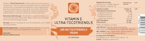 Ultra Tocotrienol 200mg Vitamin E Vegan – All 4 tocotrienols - Alpha Tocotrienol + Beta Tocotrienol + Gamma Tocotrienol + Delta Tocotrienol – No Tocopherols (30)