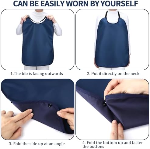 Double Layer Stretchable Adult Bibs with Crumb Catcher Waterproof Washable Clothing Protector Adult Bibs for Eating