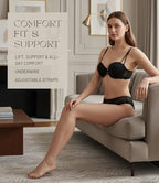 MONICA & ME Floral Lace Bra and Panty Set, Half Cup Design, Black and Dark Green