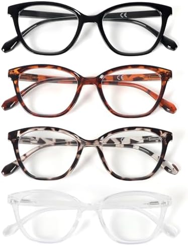 4 Pack Reading Glasses Blue Light Blocking Spring Hinge Fashion Readers Anti for Women Men