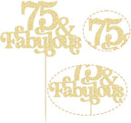 Ephlyn 1Pc 75 & Fabulous Cake Topper Glitter Seventy Five and Fabulous Cake Toppers Happy 75th Birthday Cake Pick for 75th Wedding Anniversary Birthday Party Decorations Supplies Gold