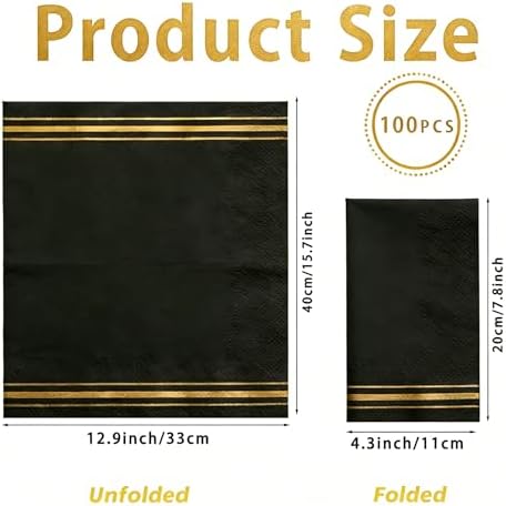 Black and Gold Napkins 100 Packs Black Paper Napkins Disposable Paper Hand Towels Absorbent Dinner Napkin Guest Towels Tissue Cocktail Party Napkin for Kitchen Graduation Birthday Wedding Anniversary