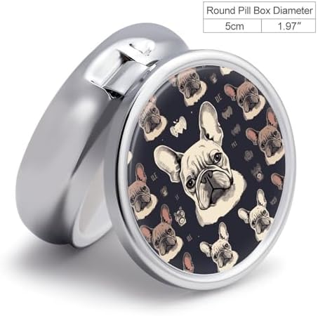 Metal Round Pill Box 3 Compartment, Cute Portable Travel Pill Organizer Small I Love French Bulldog Pill Case for Pocket Purse Pill Container Medicine Organizer Box Daily Vitamin Holder