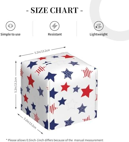 Square Tissue Box Cover Patriotic Stars USA Tissue Holder - PU Leather Facial Tissue Case Bathroom Vanity Nightstand Office Decor