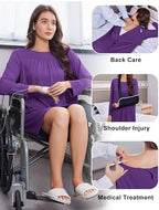Deyeek Hospital Gowns for Women Open Back Tear Away Post Surgery Dress Long Sleeve with Shoulder Snaps Adaptive Nightgowns