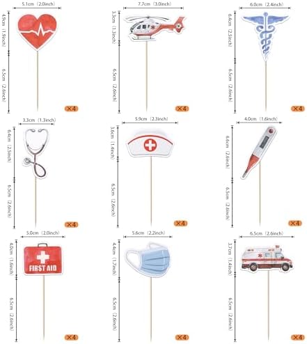 Rsstarxi 36 Pack Nurse Cupcake Toppers Nurse Decorations for Party Ambulance Helicopter Medical Instruments Cupcake Picks for Medical Nurse Theme Grad Birthday Party Cake Decorations