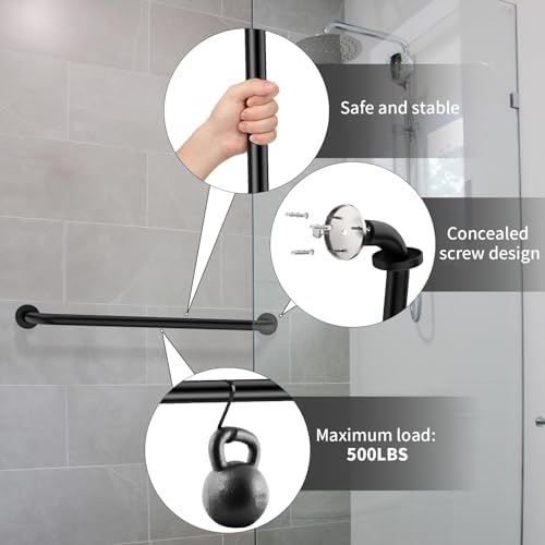 2 Pack 32 Inch Black Shower Grab Bars, ZUEXT Stainless Steel Bathroom Wall Grab Bar Handle, Shower Balance Bar, Safety Hand Rail Support,Handicap Elderly Senior Assist Bath Grab Handle(1.25" Diameter)
