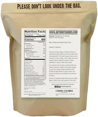 Anthony's Premium Nutritional Yeast Flakes, 1 lb, Fortified, Gluten Free, Non GMO, Vegan