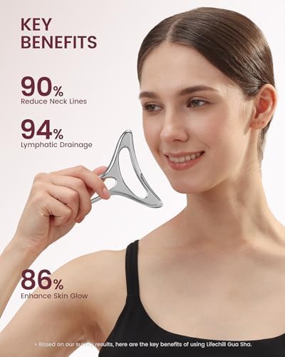 lifechill Lymphatic Drainage Massager & Facial Gua Sha, Metal Muscle Scraper Tool for Massage Therapy, Fascia Massage Tools for Full Body, Smooth Face & Neck Fine Lines and Wrinkles (S)