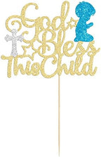 Gyufise 1 Pack God Bless This Child Cake Topper Glitter First Communion God Bless Boy Cake Pick Decorations for Baptism Baby Shower Birthday Christmas Party Decorations Supplies