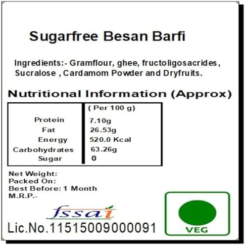 Ghasitaram Gifts Jaiccha Sugarfree Besan barfi 200 gms|Gift for Diwali,Holi,Valentine,Birthday,Anniversary,Gift for Her,Him,Mothers Day,Fathers Day|