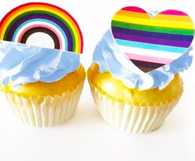 Sugar Robot Pride Decorations for Cake Decorating - Rainbow Cake Toppers and Hearts Cupcake Toppers - Made in the USA - Premium Crafted