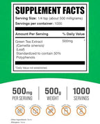 BulkSupplements.comgreen Tea Extract Powder - 50% Polyphenols Supplement, EGCG Supplements - Gluten Free, 500mg per Serving, 500g (1.1 lbs) (Pack of 1)