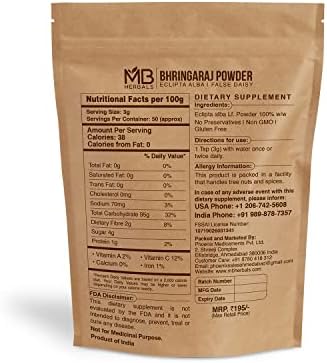 MB Herbals Pure Bhringraj Powder 100 Grams | Pure Bhringaraj Eclipta Alba Powder | Hair Care