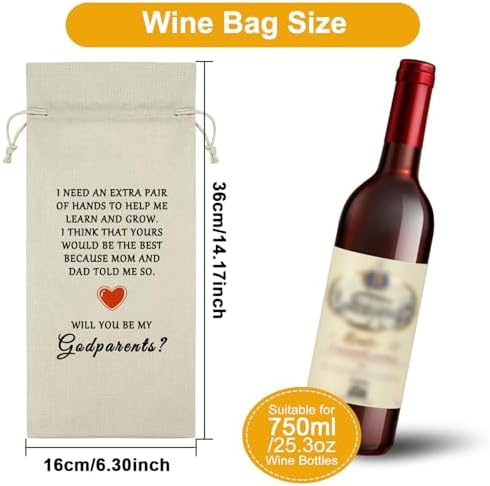Sazuwu Godparents Proposal Gift Wine Bags for Wine Bottles Will You Be My Godparents Godmother Godfather Baptism Christening Gift from Godchild