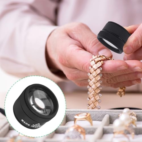 30X Coin Magnifying Glass, Professional Jewelry Loupe Lens Portable Pocket Reading Magnifier Optics Loupes Mini Desk Magnifiers Loop Microscope for Jeweler Coins Maps Antiques Magazines Craft
