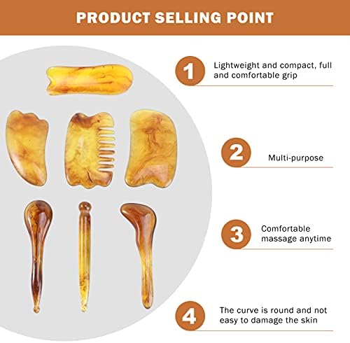 Gua Sha Scraping Massage Tools, Resin Amber Natural Stone Gua Sha Board Scraping Massage Sets for SPA Face Neck Body Scraper
