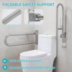 U-Shaped Toilet Grab Bar, Flip-Up Bathroom Safety Rail with Paper Holder, Wall Mounted Anti-Slip Support Handle for Elderly, Disabled & Post-Surgery Assistance (Brushed Nickel, 30 Inch)