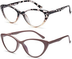 EYEURL Cat Eye Reading Glasses for Women 2 Pair Blue Light Blocking Readers 0.50 Comfort Spring Hinge Lightweight Eyeglasses Anti Glare for Ladies