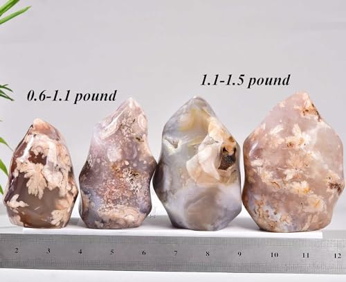 AMOYSTONE Cherry Blossom Agate Flame Shaped Stone Towers Obelisk Flower Agate Natural Healing Crystal Quartz Reiki Energy Decoration Home Office 1.0-1.5LBS