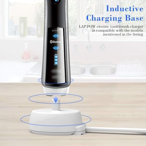 LAP POW Replacement Charger Compatible with Oral B Electric Toothbrush Series 3 4 5 6 Pro 1000/3000/5000, Inductive Charging Base Portable Waterproof Power Cord Environmental ABS, Model XT-3757 White
