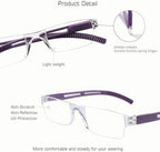 VisionGlobal 2 Pairs Reading Glasses, Blue Light Blocking Glasses, Computer Reading Glasses for Women and Men, Fashion Square Eyewear Frame (2purple,+1.75 Magnification)