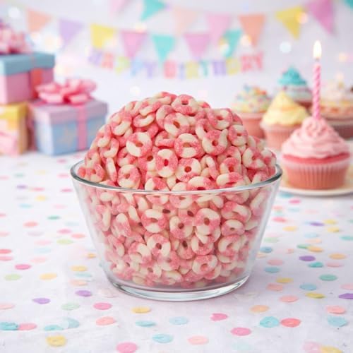 SweetGlob Sour Gummy Rings Candy Soft, Chewy, Fruity Sour Gummies Assorted Fruit Flavors Bulk Bag for Snacking & Parties (Strawberry, 1 Pound)