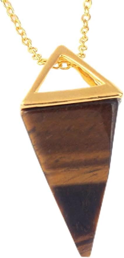 QJZM Natural Gem Stone Pyramid Pendulum Pendant Crystal Quartz Onyx Necklaces Suspension for Women Men-Tiger Eye Gold