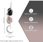 BOHO GARDEN Hanging Car Charm - Black Tourmaline & Rose Quartz - Dangling Moon, Healing Crystal Accessories, Rearview Mirror Decorations - Grounding, Confidence, Protection, Love, Self-Worth, Energy