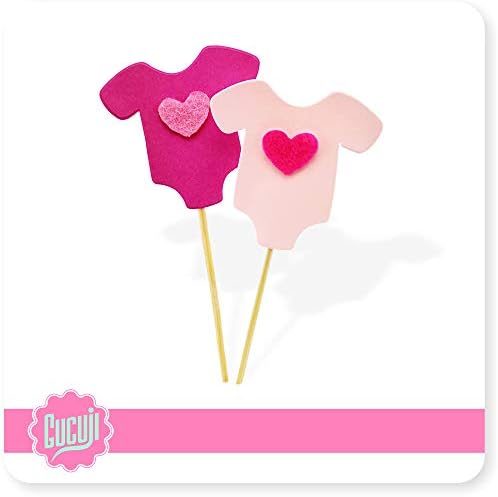 GUCUJI 40 PCS Pink Baby Jumpsuits Baby Shower Cake Cupcake Toppers Picks for Birthday Girls Party Decorations
