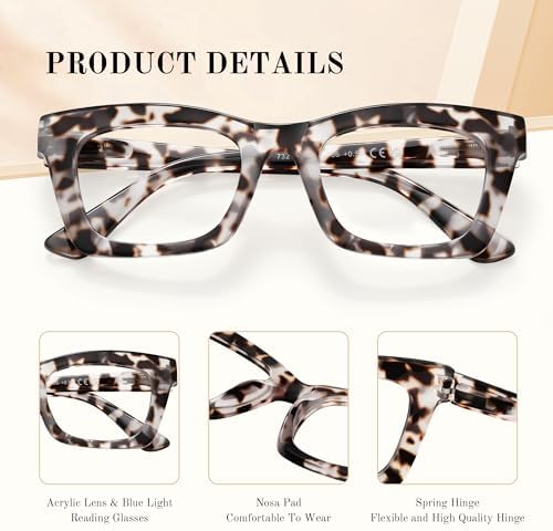 Oprah Reading Glasses for Women - Stylish Blue Light Blocking Glasses Square Readers with Spring Hinge