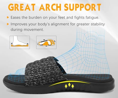 ONCAI Mens Sandals, Arch Support Sport Slides Open Toe Adjustable Straps Orthotic Cushioned Footbed for Plantar Fasciitis Rubber Soles Size 7.5-15