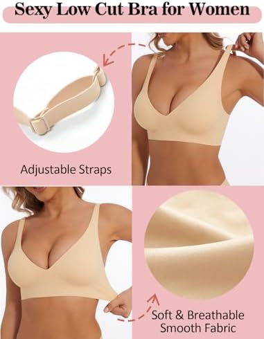 Deep V Bra Low Cut Sexy Push Up Bralettes for Women Padded Comfy Smoothing Wireless Lifting Bras Seamless Bralette