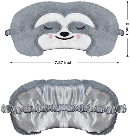Cute Sloth Sleeping Mask Eye Mask Funny Animal Sleep Mask Soft Plush Blindfold Travel Eye Cover Eyeshade for Kids Adults Girls Boys Women Men (Sloth, Gray)