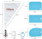Piping Bags and Tips Set, Cakes Decorating Supplies Kit with 100pcs 12 Inch Pastry Bags, 16 Piping Tips, 3 Cake Scraper, 2 Couplers, 2 Bag Ties, Simple and Convenient Baking Supplies Set