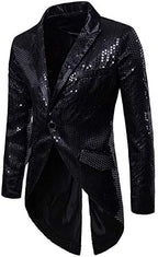 Cloudstyle Mens Sequin Tailcoat Swallowtail Suit Jacket Party Show Tux Dress Coat