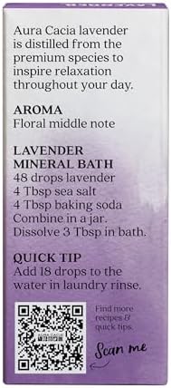 Aura Cacia 100% Pure Lavender Essential Oil, 0.5 fl. oz, Calm Relaxing Aroma, Therapeutic Grade, Ethically Sourced Lavender