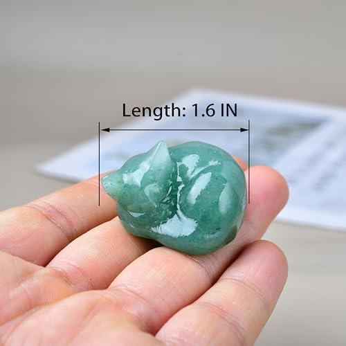 Natural Green Aventurine Cat Crystals Decor Sleeping Cat Statue Healing Crystal Polished Gemstones Bedroom Office Desk Home Decoration A Lucky Decoration for Cat Lovers
