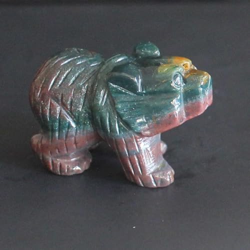 Hand Carved Gemstone Crystal Bear Figurine Animal Statue Carving Office Home Decor 1.5'' (Indian Agate)
