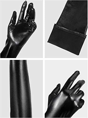 SATINIOR Women's Carnival Halloween Costume Elastic Spandex Shiny Wet Long Gloves and Thigh High Stockings