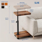 C Table End Table Adjustable Height, 360°Swivel TV Tray Table for Small Spaces, Side Tables with Wheels for Living Room and Bedroom, Bed (Walnut) | Adjustable Height, 360°Swivel, for Small Spaces, Couch Tables, That Slide Under, with Wheels