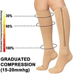 2 Pairs Zipper Compression Socks, 15-20 mmHg Closed Toe Compression Stocking with Zipper for Women and Men