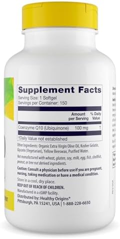 Healthy Origins CoQ10 100 mg, 150 Softgels - Natural Trans-Isomer Ubiquinone, Yeast Fermented High Bioavailability Coenzyme Q10 Supports Heart Health & Cellular Energy - Antioxidant Supplement