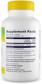 Healthy Origins CoQ10 100 mg, 150 Softgels - Natural Trans-Isomer Ubiquinone, Yeast Fermented High Bioavailability Coenzyme Q10 Supports Heart Health & Cellular Energy - Antioxidant Supplement