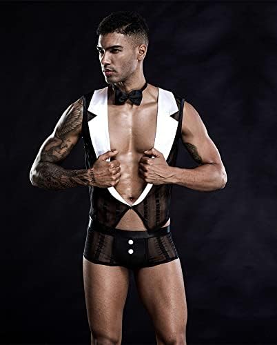 Mens Butler Waiter Cosplay Costume Tuxedo Sexy Lingerie Set Role Play Servant Dress Uniform Gay Bar Nightclub Outfit