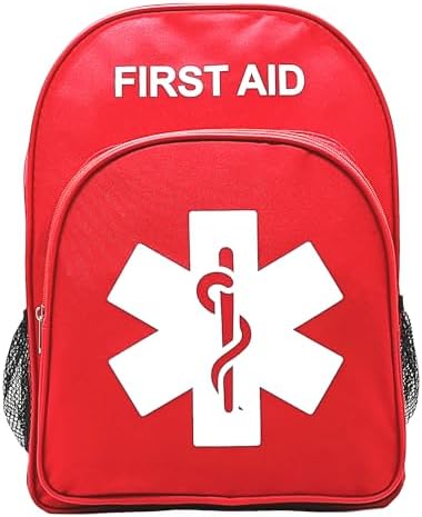 Red Emergency Bag First Aid Backpack Empty Medical Treatment First Responder Trauma Bags for Hiking Outdoors Travel Camping Pet Dog Cat Daycare (Red White)